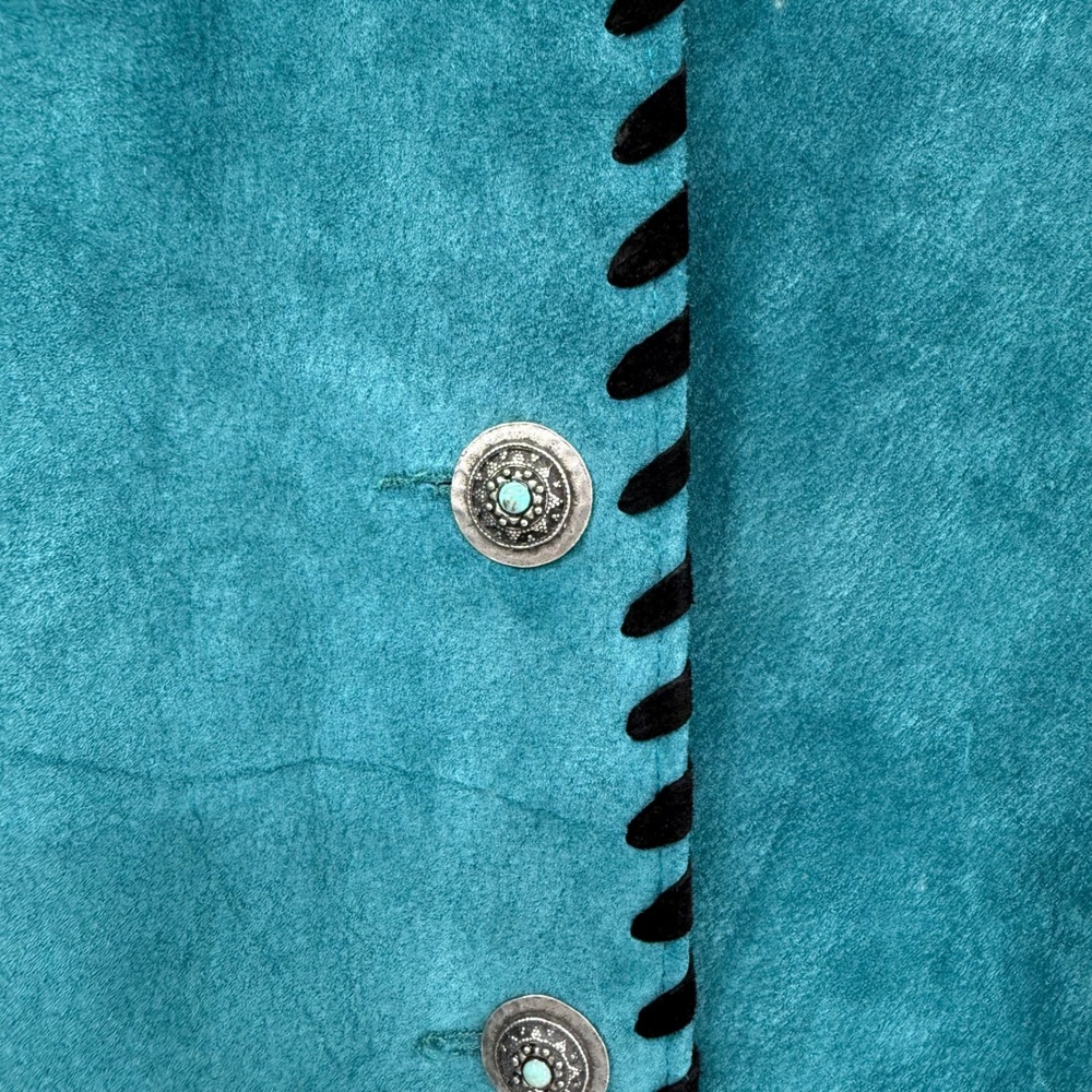Vintage Patricia Wolf Suede Jacket Teal Horses Western Padded NWT Medium - Picture 2 of 10